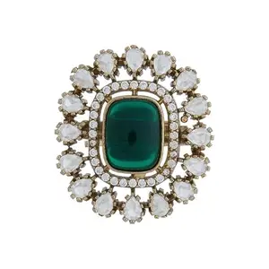 Kushal's Fashion Jewellery Green Victorian Plated Ethnic Kundan Finger Ring - 417379