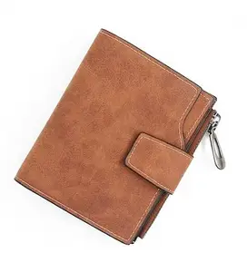 Women's Vegan Leather Small Zipper Wallet (Brown)-PID57469