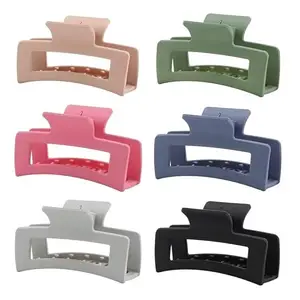 Minta 6 Pack Square Claw Clips for Women Girls, 3.5" Medium Non-slip Rectangular Matte Claws Strong Jumbo Hair Styling Accessories for Thin Hair, Morandi