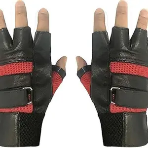 ZaySoo Leather Gym Gloves with Wrist Support Free Size - (Black)