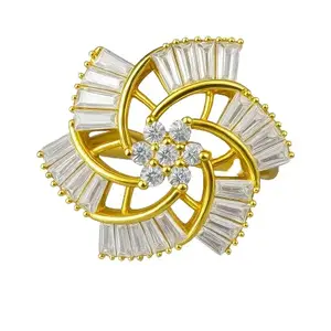 gold plated woman girl ring with white ad stone| flower trendy design for ANY outfit studded in a rotating shape jewellery for woman