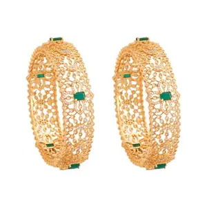 Kushal's Fashion Jewellery Green Gold-Plated Party Zircon Bangle - 429817
