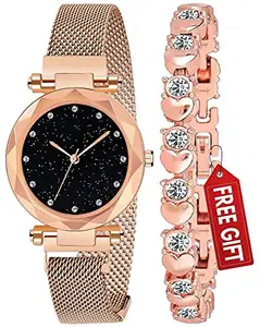 DOWNTOWN-New Magnetic Watch+Bracelet for Girls (Rose Gold)