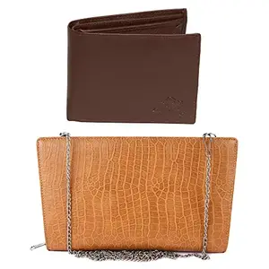 Leather Junction Brown Men's Wallet, Tan Ladies Wallet Combo Set |Artificial Leather Gift Pack (200040133619)