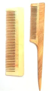 WITSOUL Neem Wood Tail and Fine Comb Anti-Dandruff Comb For Men And Women Brown (SET OF 2)