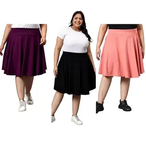Girl's/Women's Classic Stretchy All Time Trendy Skater Skirt with Attached Inner Shorts and Flared Inskirt Design 31.4 Combo 3 Size 30