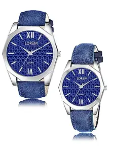 LOREM Blue 3D Embossed Dial Analog Watch for Lovely Couple LR86-LR333