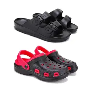 WINGSCRAFT Lightweight,Classic Slider || Sandals with Clogs for Men-Combo(2)-3115-3017-8 Red