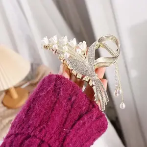 RHOSYN Large Pearl Hair Claw Clips Clutchers for Women Girls Flower Tessel Stone Wedding Hair Jaw Clips Juda Bun Styling Accessories(Pk 1) Buke 13