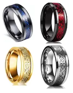 Men Valentine Smart Temperature Combo Ring Silver & Black (IR4749)