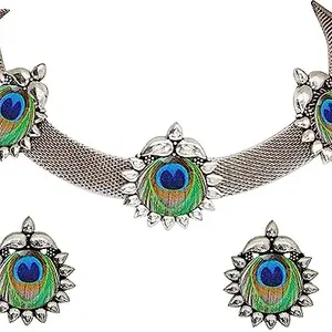 WORLD WIDE VILLA Oxidised Silver Earring & Necklace Set For Women And Girls Pack of 1 Silver || WV_627