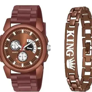 Stylish Watch AV Brown AV Dial with King Brown Bracelet Men Pu Watch|Style -109| for Casual wear and Daily wear
