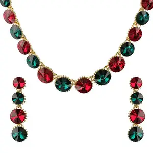 Ananth Jewels Made with Swarovski Elements Crystals Necklace and Earrings For Women (Maroon Green)