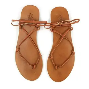 Etiket Etiket Daydream - Tan PU Chord Fully Adjustable Tie Up Flat Sandal For Women - (Perfect for Normal and Wide Foot)