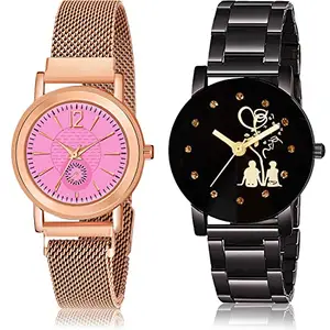 NEUTRON Heart Analog Pink and Black Color Dial Women Watch - GW41-GC52 (Pack of 2)