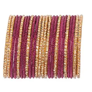 Shivarth Beautiful & Elegant Bangles Set for Women and Girls Wine Colour With Golden Chudi Bangles Available in Many Colours Pack of 24 (2.6)