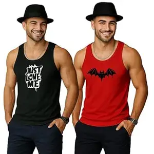 EARTH STAR Men's Cotton Tank Top Collection, Sleeveless Gym Vest | Vest for Men | Graphic Print | Casual Wear Vests for Workout