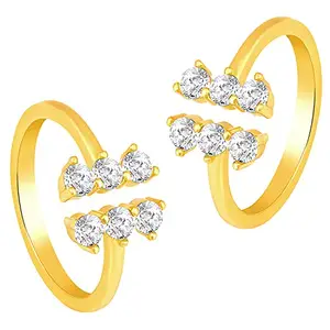 Peora Gold Plated White Cubic Zirconia Studded Toe Rings Fashion Stylish Bichiya Jewellery For Women