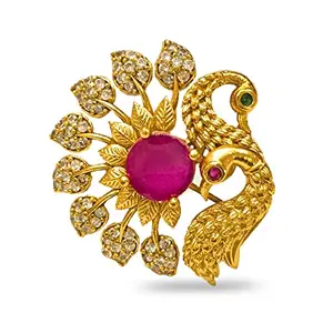 GOLD PLATED RING WITH PEACOCK DESIGN WHITE AND PINK STONE