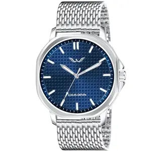LOUIS DEVIN Stainless Steel Steel Chain Analog Wrist Watch For Men (Blue Dial) | Ld-G064-Blu-Ch, Band Color-Silver