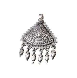 Shyle 925 Sterling Silver Pendant, Mizoya Flora Detailed Leaf Drop Pendant, Well Stamped with 92.5, Statement Piece, Handcrafted Oxidized Indian Silver Pendant, Women 's Accessories