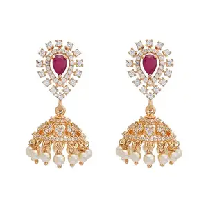 Kushal's Fashion Jewellery Ruby Gold Plated Ethnic Zircon Earring - 411793