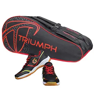 Gowin Badminton Shoe Smash Black Size-2 with Triumph Badminton Bag 303 Black/Red