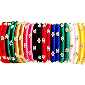 thread trends Plastic Base Metal and Pearl Bangles for Women (Multicolored)
