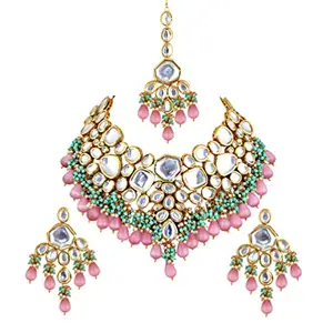 Lucky Jewellery Meenakari 18K Gold plated Multi color Uncut dibbi Kundan Combo Necklace Set