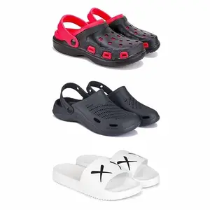 WINGSCRAFT-Lightweight Classic Clogs || Sandals with Slider Adjustable Back Strap for Men-Combo(3)-3017-3146-3029-10 White