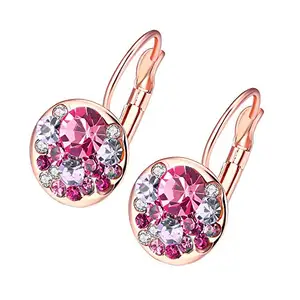 Kairangi Earrings for Women and Girls | Fashion Pink Crystal Stone Earring | Rose Gold Plated Drop | Round Shaped Clip On Earrings | Birthday Gift for Girls and Women Anniversary Gift for Wife