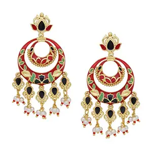 Voylla Tahira Glorious Red Double Hoop Earrings
