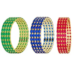 Blulune American Diamond Combo of Red Green and Blue Multicolor Bangle Set for Women and Girls,BL B C 3B-02 (Pack of 12)