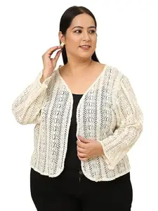 Women Cotton Graphical Lace Cover Up Shrug Cardigan Beige UNBZZ-SG-711P-NWPMLCRG_XL