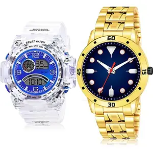 NIKOLA Designer Analog and Digital White and Gold Color Dial Men Watch - BC32-(65-S-21) (Pack of 2)