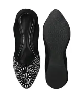 Women's Black Embellished Flats, Beaded Design, Slip-On Style