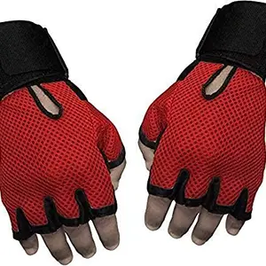 ZaySoo Leather Padded Palm Support Sport Gym Gloves with Long Wrist Support - Red