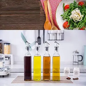 Wellxo Olive Oil Dispenser Bottles - 4 Pack of Glass Cooking Oil and Vinegar Cruet No Drip with Stainless Steel Funnel (4)