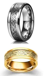 Men Valentine Smart Temperature Combo Ring Silver & Black (IR5827)