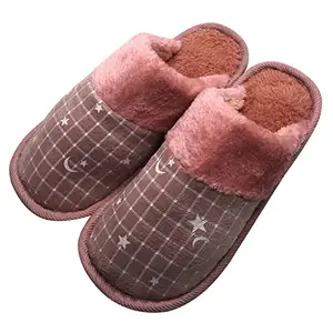 Aaojao Women's Winter woolen slipper Sardi chappal Fur house flipflop, Star Moon Carpet_Pink-39 (UK SIZE-5)