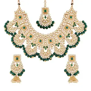 Amazon Brand - Anarva Women 18K Gold Plated Traditional Handcrafted Faux Kundan & Stone Studded Bridal Choker Necklace Jewellery Set (Ij026G)