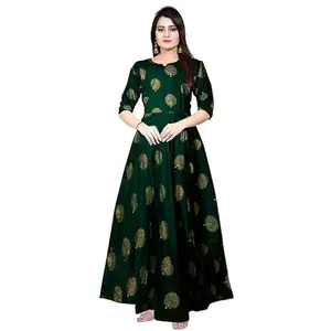Women Casual Printed Rayon Green Gown Dress_GW1367-XL