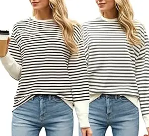 Mack Jonney VIMAL JONNEY Women Striped T-Shirt || T-Shirt for Women || Full Sleeve T Shirt || T-Shirt-VIMAL640620