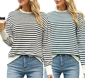Mack Jonney VIMAL JONNEY Women Striped T-Shirt || T-Shirt for Women || Full Sleeve T Shirt || T-Shirt-VIMAL640620