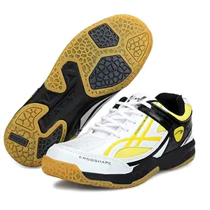 ASE Men's Pro Non-Marking Sole/tru Cushion Shoes Ideal for Badminton, Squash, Table Tennis, Volleyball (White & Yellow, Shape_5)
