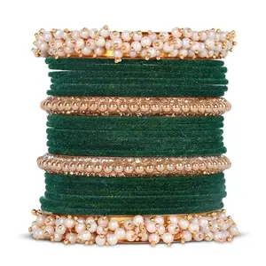 T4 Jewels 18k Pearl & Beads Gold Plated Zircon Gemstones Studded Latest Fashion Jewellery Bangles Set for Women & Girls_Green_2.6