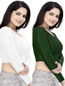 MEERAANT-77 ENTERPRISE Women's Shimmer Crop Top Blouse with Round Neck, Half Sleeves, Streachable Readymade Blouse Choli