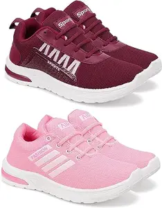 WORLD WEAR FOOTWEAR Soft Comfortable and Breathable Canvas Sports Running Shoes for Women (Maroon and Pink, 7) (S17429)