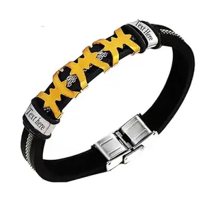 M Men Style Original Personalized Custom Text Plain Blank Stainless Steel Magnet Buckle Leather Bracelet in Black For And Boys Women SCBr202408