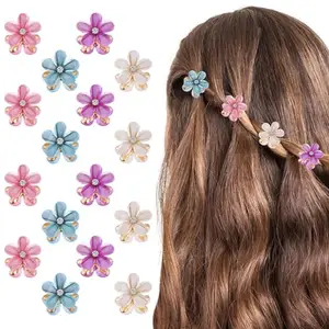 6 pcs Double Side Crystal Flower Hair Claw Rhinestones Alloy Hair Clamp for Girls Sweet Summer Side Clip Hair Styling Accessories Multi